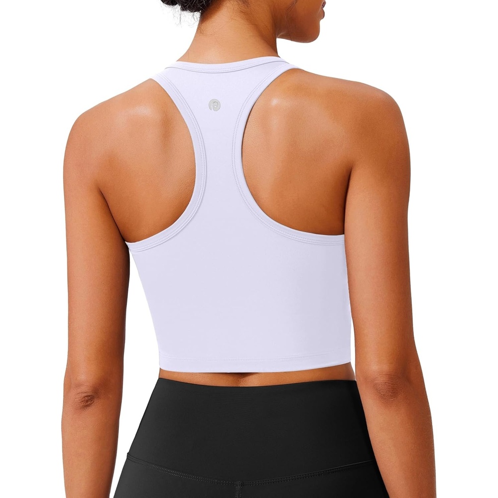 image:imagePINSPARK Sports Bra Longline Racerback Tank Tops for Women Padded Workout Yoga TopB White