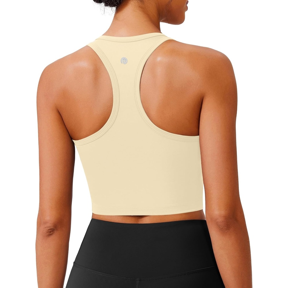 image:imagePINSPARK Sports Bra Longline Racerback Tank Tops for Women Padded Workout Yoga TopButter Yellow