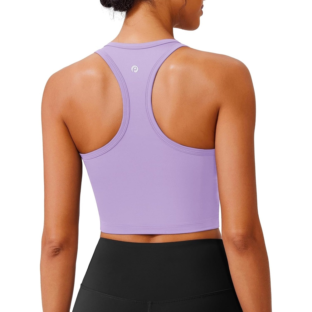 image:imagePINSPARK Sports Bra Longline Racerback Tank Tops for Women Padded Workout Yoga TopElfin Purple