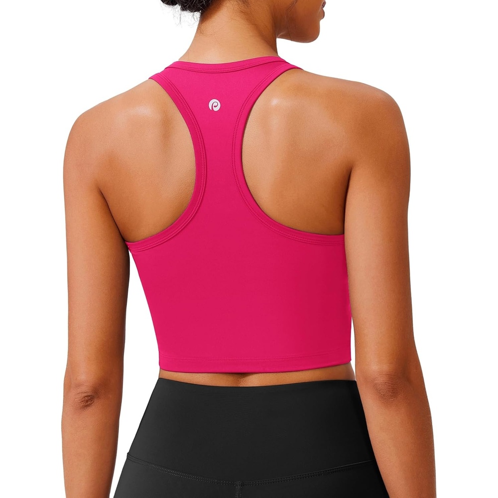 image:imagePINSPARK Sports Bra Longline Racerback Tank Tops for Women Padded Workout Yoga TopHot Pink