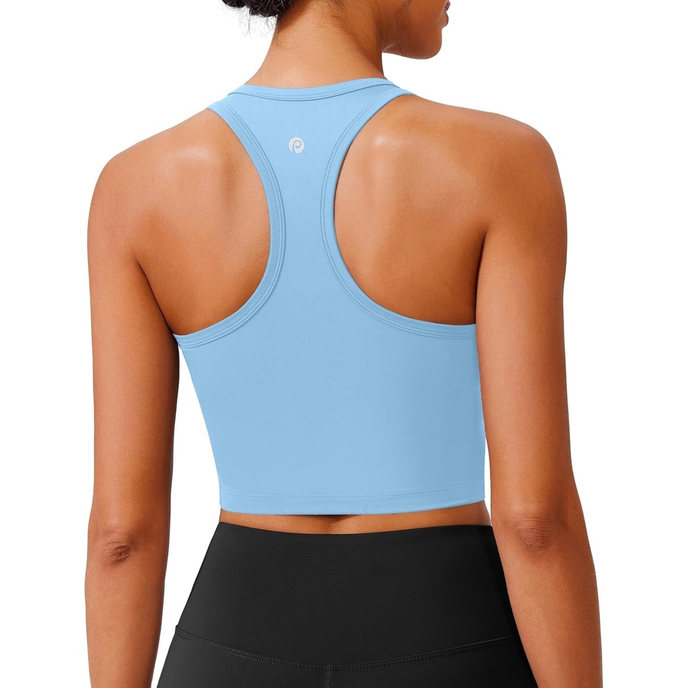 image:imagePINSPARK Sports Bra Longline Racerback Tank Tops for Women Padded Workout Yoga TopLight Blue
