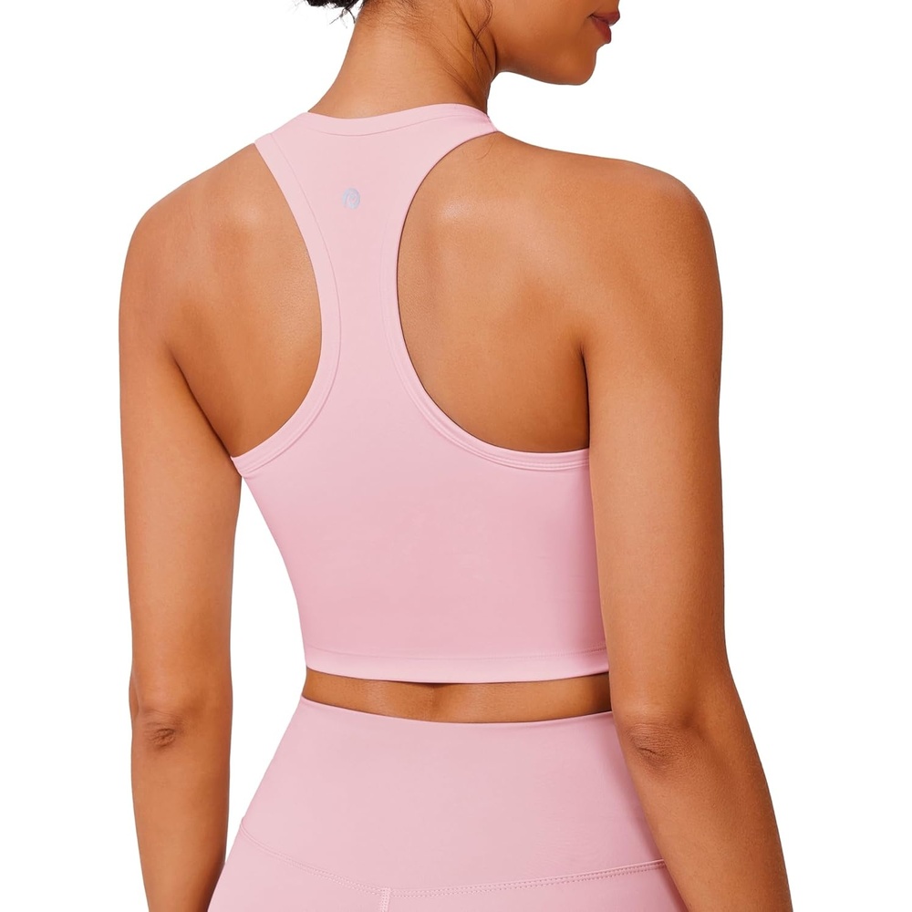 image:imagePINSPARK Sports Bra Longline Racerback Tank Tops for Women Padded Workout Yoga TopPink