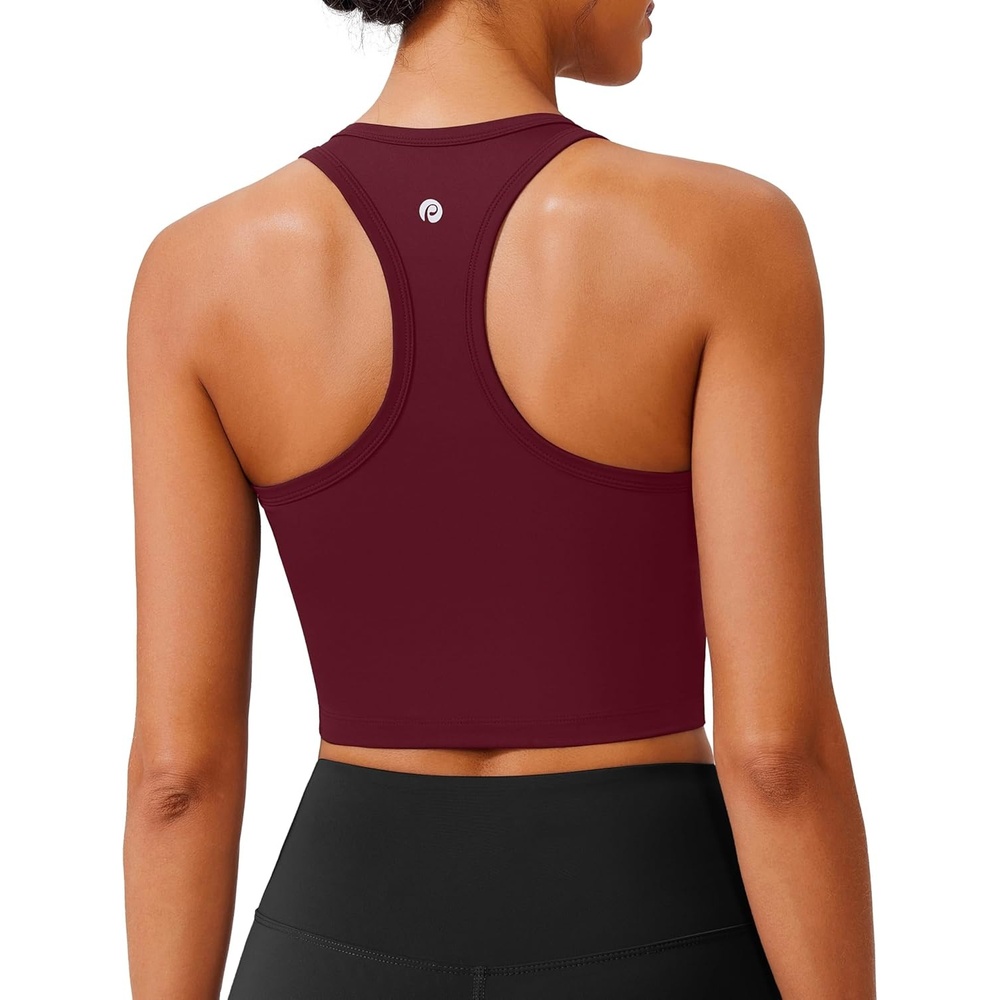 image:imagePINSPARK Sports Bra Longline Racerback Tank Tops for Women Padded Workout Yoga TopRed Merlot