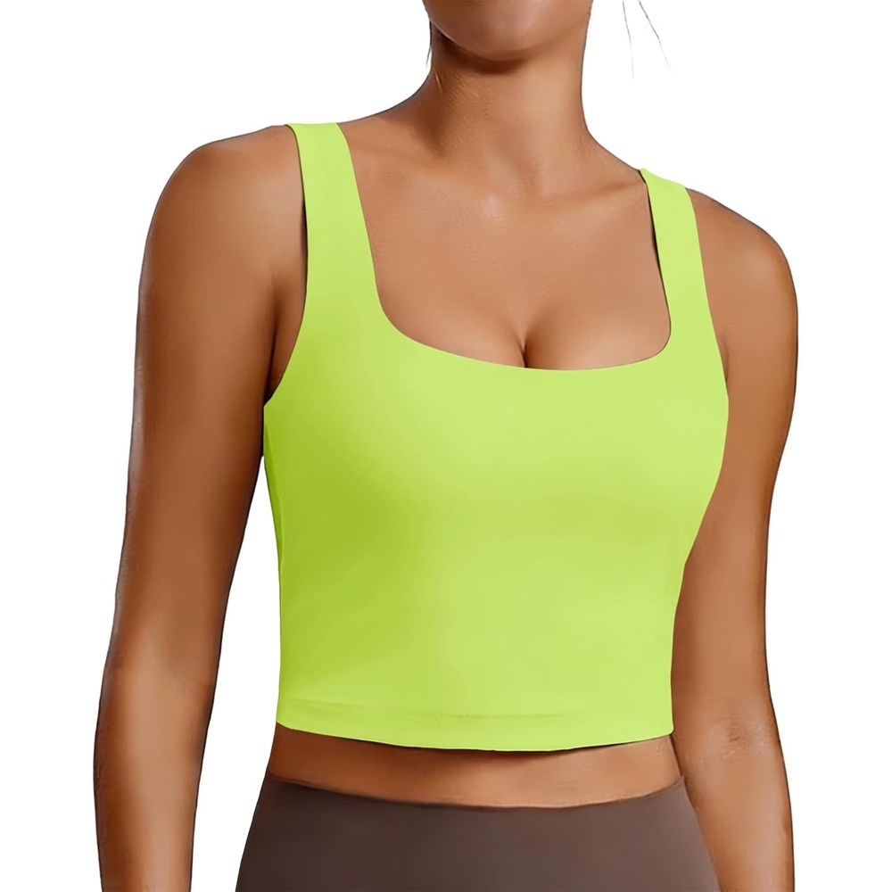 image:imagePINSPARK Sports Bra for Women Square Neck Longline Tank Top with Built in BraLime Green