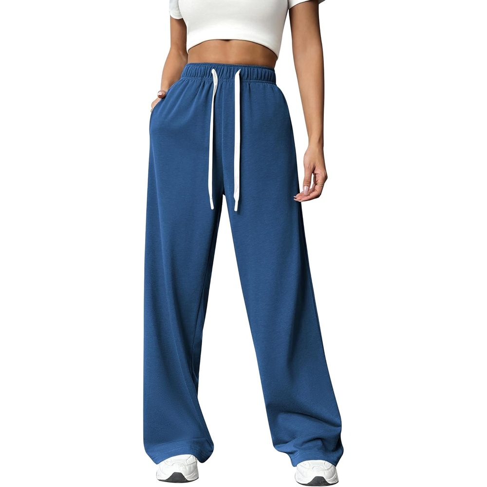 image:imagePINSPARK Wide Leg Sweat Pants for Womens High Waisted Baggy Sweatpants Casual Drawstring Workout Pants with PocketsNavy