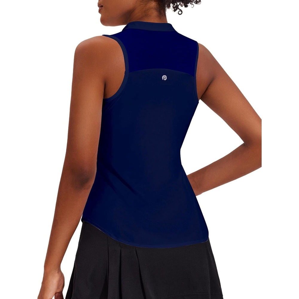 image:imagePINSPARK Women Golf Shirts Sleeveless UPF 50 Tennis Polo Shirts 14 Zip with Collar Racerback Tank Tops Pickleball ShirtsNavy