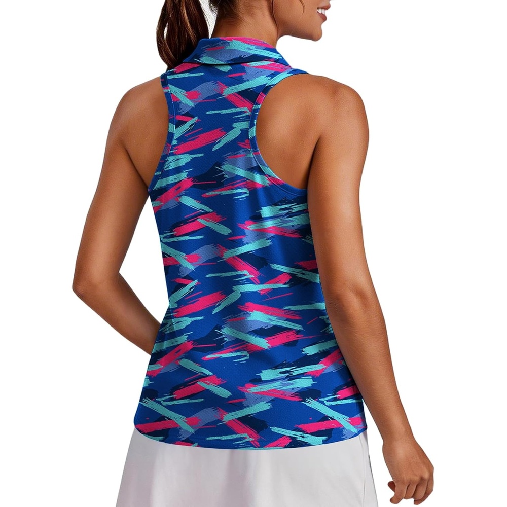 image:imagePINSPARK Womens Golf Shirt UPF 50 Sleeveless Collared Shirts Quick Dry Tennis Polo VNeck Racerback Athletic Workout TankColorful Geometry