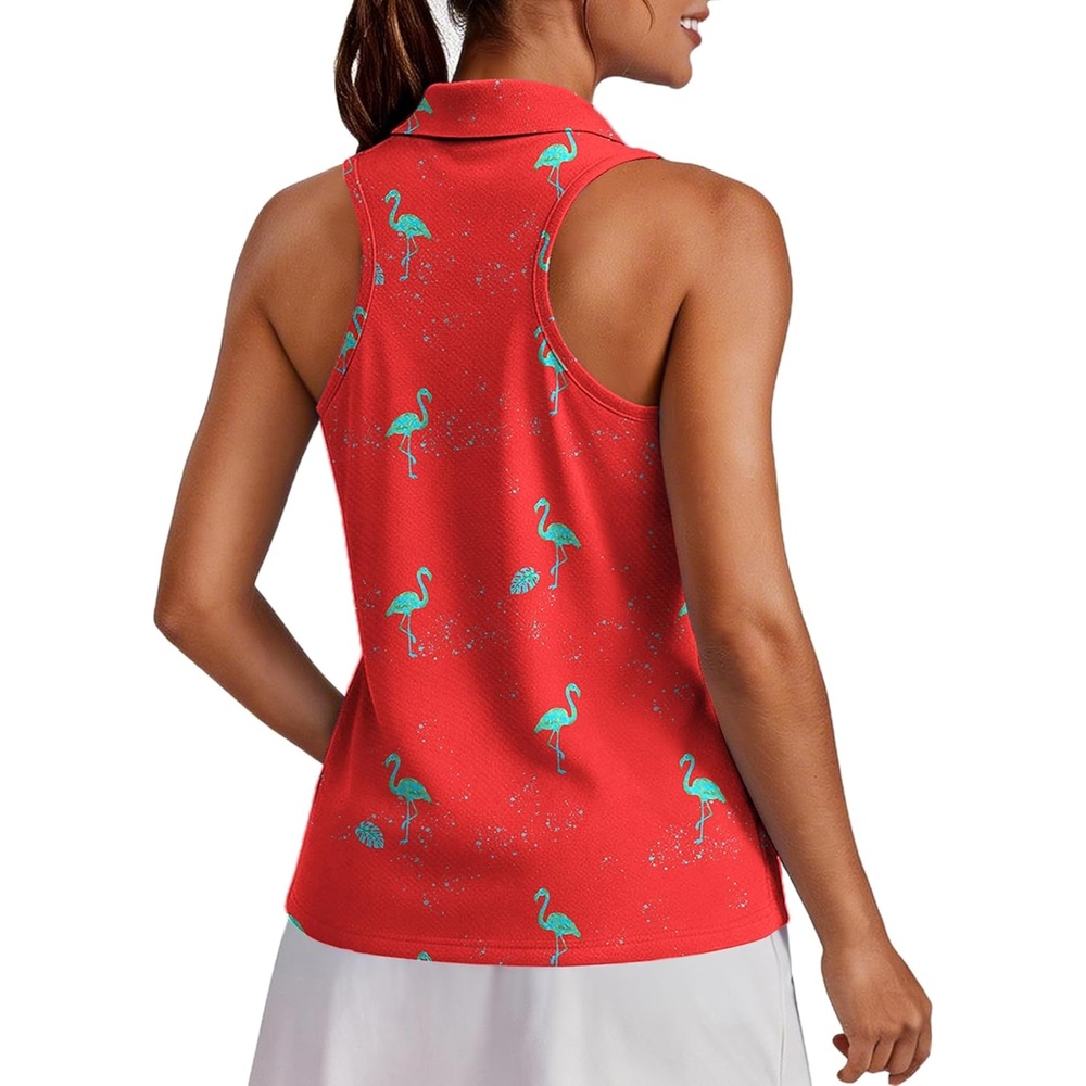 image:imagePINSPARK Womens Golf Shirt UPF 50 Sleeveless Collared Shirts Quick Dry Tennis Polo VNeck Racerback Athletic Workout TankFlamingo Red