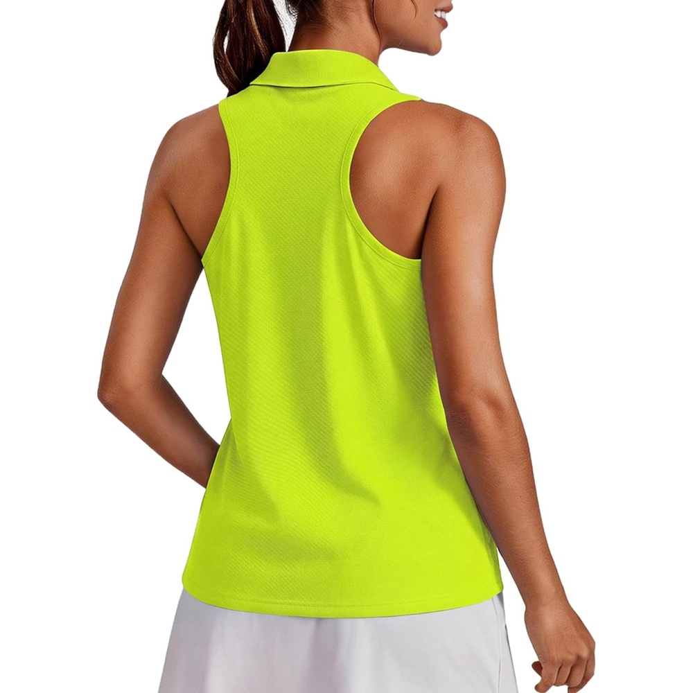 image:imagePINSPARK Womens Golf Shirt UPF 50 Sleeveless Collared Shirts Quick Dry Tennis Polo VNeck Racerback Athletic Workout TankNeon Green
