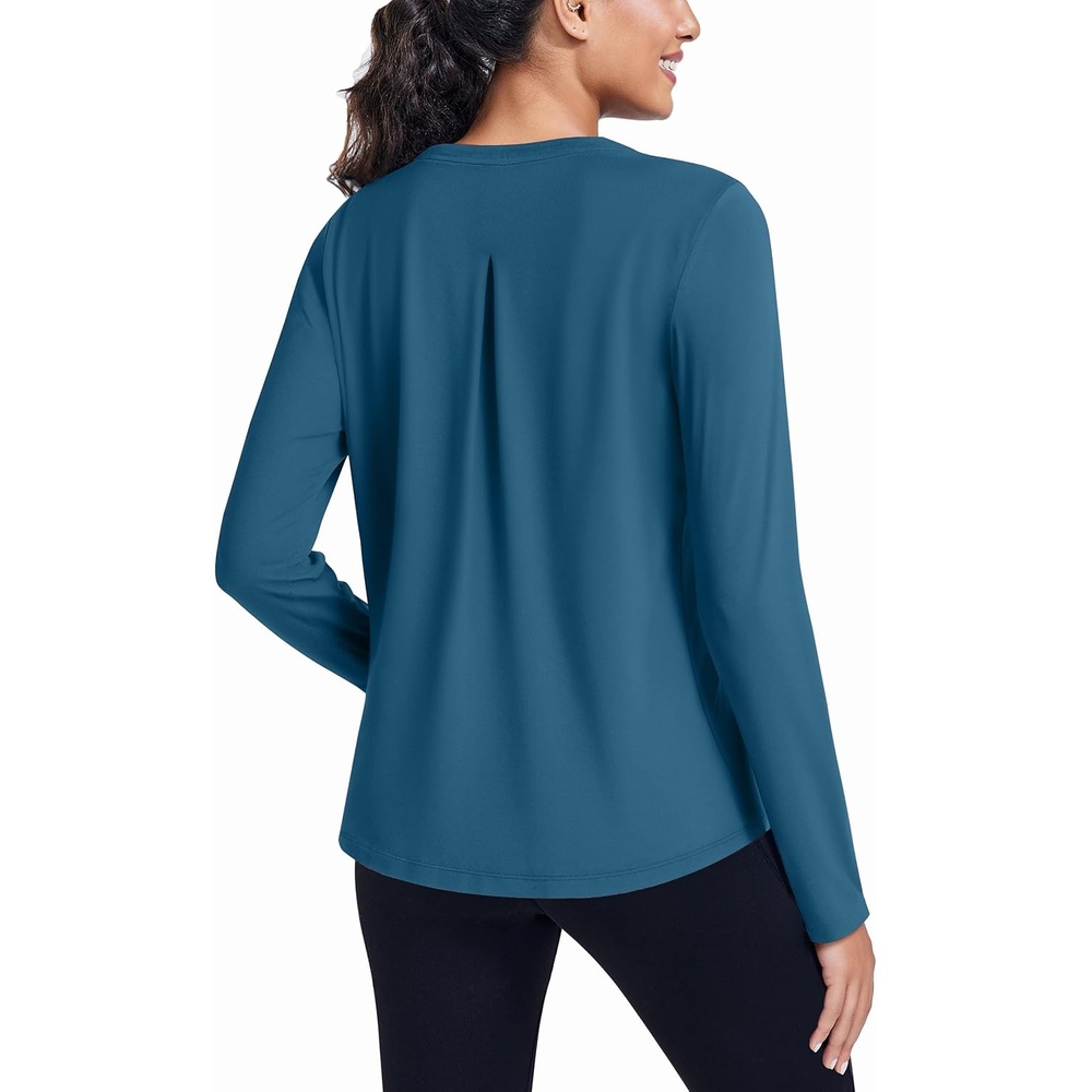 image:imagePINSPARK Workout Tops for Women Long Sleeve Athletic Shirt Soft Loose Fit Exercise Shirt with Back Pleated Pilates Yoga TopsDark Blue
