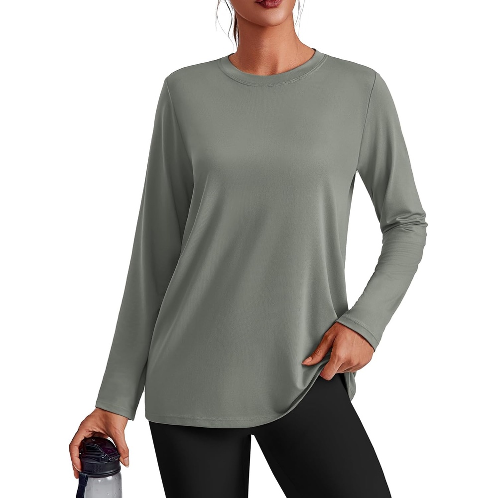image:imagePINSPARK Workout Tops for Women Long Sleeve Yoga Shirts Quick Dry UPF 40 Athletic Top Loose Fit for Running Gym HikingSage Grey