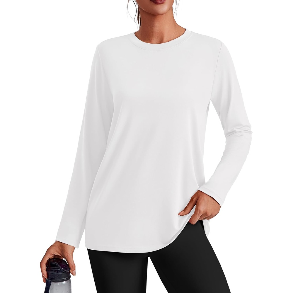 image:imagePINSPARK Workout Tops for Women Long Sleeve Yoga Shirts Quick Dry UPF 40 Athletic Top Loose Fit for Running Gym HikingWhite