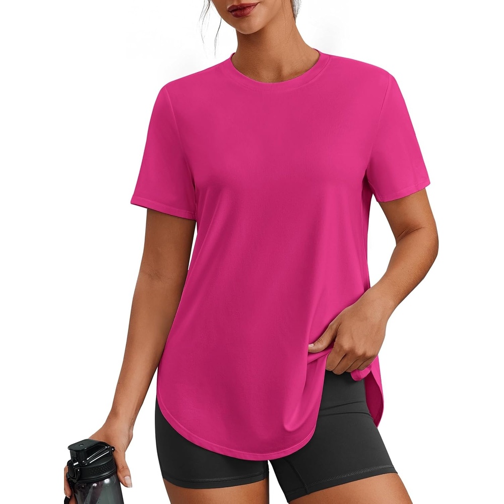 image:imagePINSPARK Workout Tops for Women Short Sleeve Athletic Shirts UPF 50 Quick Dry Running Outfits for Exercise Gym Hiking S3XLHot Pink