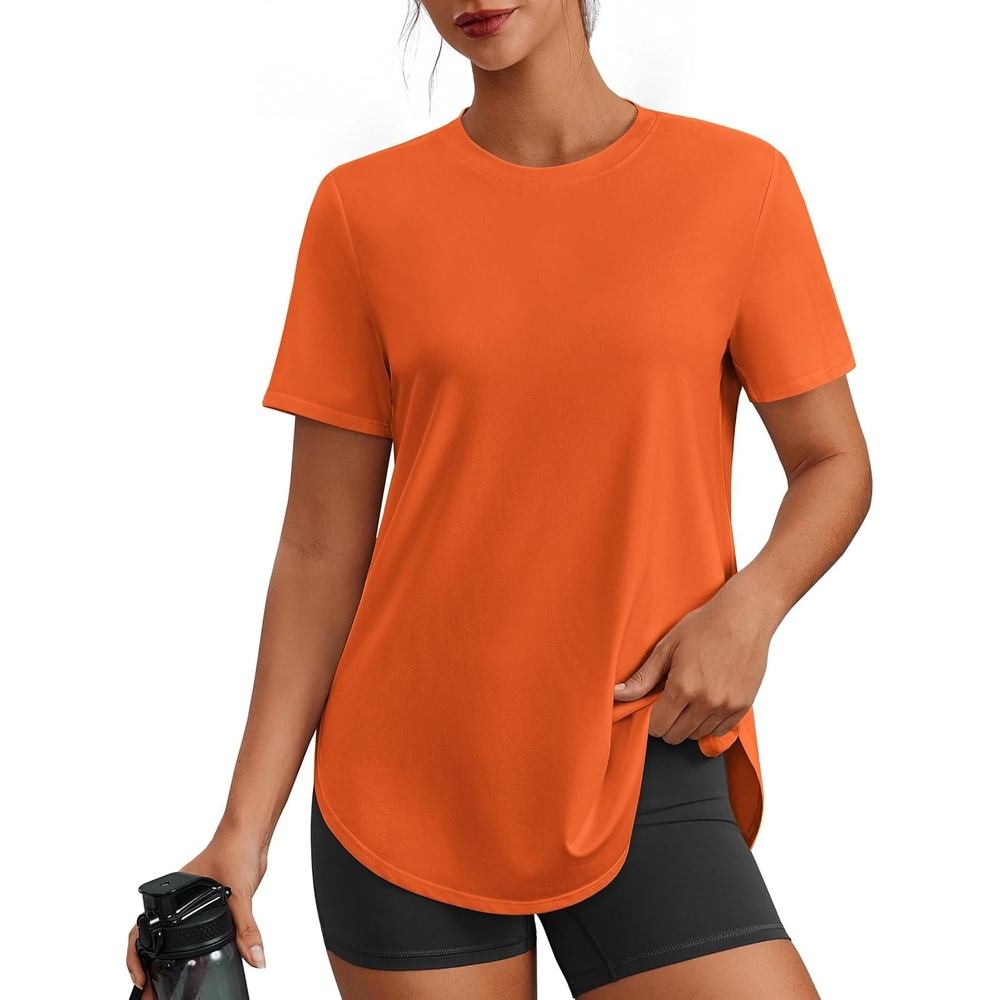 image:imagePINSPARK Workout Tops for Women Short Sleeve Athletic Shirts UPF 50 Quick Dry Running Outfits for Exercise Gym Hiking S3XLOrange