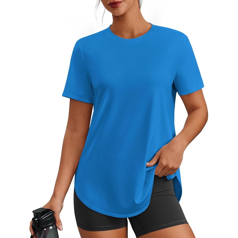 image:imagePINSPARK Workout Tops for Women Short Sleeve Athletic Shirts UPF 50 Quick Dry Running Outfits for Exercise Gym Hiking S3XLSparkle Blue