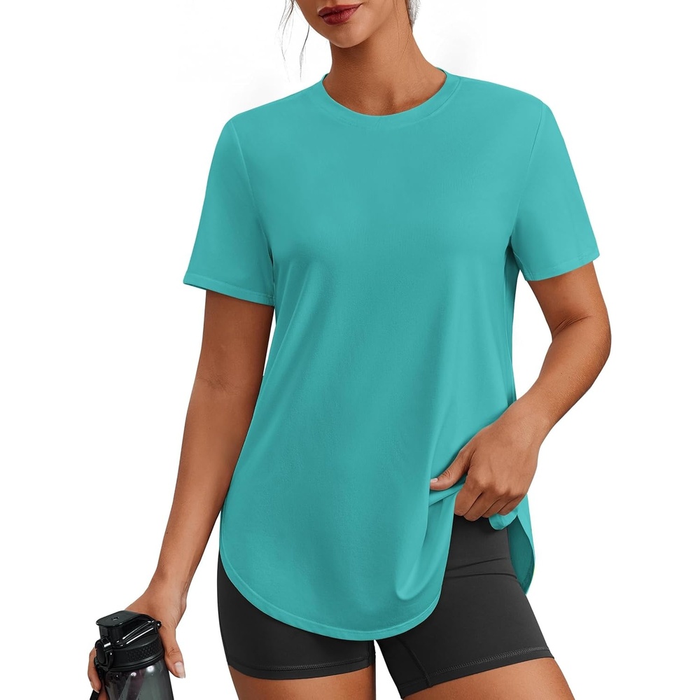 image:imagePINSPARK Workout Tops for Women Short Sleeve Athletic Shirts UPF 50 Quick Dry Running Outfits for Exercise Gym Hiking S3XLTurquoise