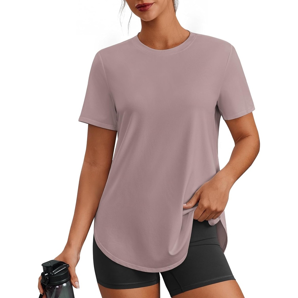 image:imagePINSPARK Workout Tops for Women Short Sleeve Athletic Shirts UPF 50 Quick Dry Running Outfits for Exercise Gym Hiking S3XLWarm Ash Grey