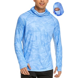image:imageCOOrun Mens Hooded Sun Shirts with Mask Fishing Shirts for Men Long Sleeve UPF 50 Rash Guards Cooling Hoodies Hiking ShirtsBlue