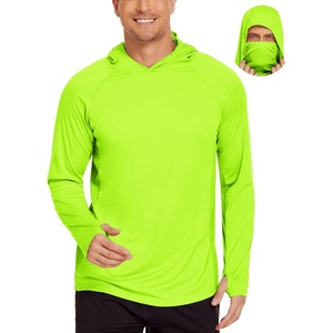 image:imageCOOrun Mens Hooded Sun Shirts with Mask Fishing Shirts for Men Long Sleeve UPF 50 Rash Guards Cooling Hoodies Hiking ShirtsFluorescent Green