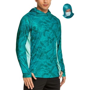 image:imageCOOrun Mens Hooded Sun Shirts with Mask Fishing Shirts for Men Long Sleeve UPF 50 Rash Guards Cooling Hoodies Hiking ShirtsGreen