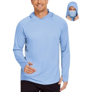 image:imageCOOrun Mens Hooded Sun Shirts with Mask Fishing Shirts for Men Long Sleeve UPF 50 Rash Guards Cooling Hoodies Hiking ShirtsSky Blue