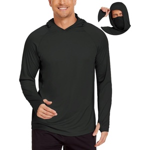 image:imageCOOrun Mens Hooded Sun Shirts with Mask Fishing Shirts for Men Long Sleeve UPF 50 Rash Guards Cooling Hoodies Hiking ShirtsSolid Black