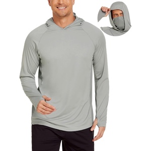 image:imageCOOrun Mens Hooded Sun Shirts with Mask Fishing Shirts for Men Long Sleeve UPF 50 Rash Guards Cooling Hoodies Hiking ShirtsSolid Grey