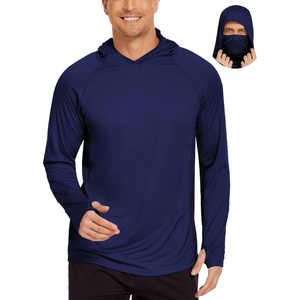 image:imageCOOrun Mens Hooded Sun Shirts with Mask Fishing Shirts for Men Long Sleeve UPF 50 Rash Guards Cooling Hoodies Hiking ShirtsSolid Navy