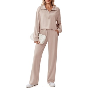 image:imagePINSPARK 2 Piece Sets for Women 12 Zip Sweatsuit Loose Fit Sweatshirt Straight Leg Pants 2025 Matching Outfit Fall TracksuitApricot