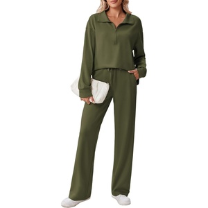image:imagePINSPARK 2 Piece Sets for Women 12 Zip Sweatsuit Loose Fit Sweatshirt Straight Leg Pants 2025 Matching Outfit Fall TracksuitArmy Green