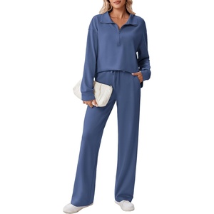 image:imagePINSPARK 2 Piece Sets for Women 12 Zip Sweatsuit Loose Fit Sweatshirt Straight Leg Pants 2025 Matching Outfit Fall TracksuitDark Blue