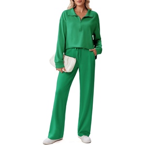 image:imagePINSPARK 2 Piece Sets for Women 12 Zip Sweatsuit Loose Fit Sweatshirt Straight Leg Pants 2025 Matching Outfit Fall TracksuitGreen