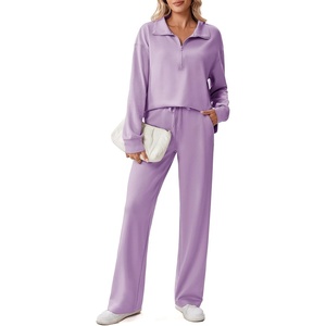 image:imagePINSPARK 2 Piece Sets for Women 12 Zip Sweatsuit Loose Fit Sweatshirt Straight Leg Pants 2025 Matching Outfit Fall TracksuitLavender