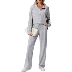 image:imagePINSPARK 2 Piece Sets for Women 12 Zip Sweatsuit Loose Fit Sweatshirt Straight Leg Pants 2025 Matching Outfit Fall TracksuitLight Grey