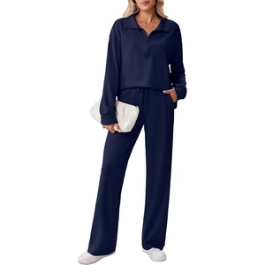 image:imagePINSPARK 2 Piece Sets for Women 12 Zip Sweatsuit Loose Fit Sweatshirt Straight Leg Pants 2025 Matching Outfit Fall TracksuitNavy Blue