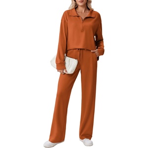 image:imagePINSPARK 2 Piece Sets for Women 12 Zip Sweatsuit Loose Fit Sweatshirt Straight Leg Pants 2025 Matching Outfit Fall TracksuitOrange