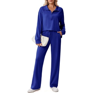 image:imagePINSPARK 2 Piece Sets for Women 12 Zip Sweatsuit Loose Fit Sweatshirt Straight Leg Pants 2025 Matching Outfit Fall TracksuitRoyal Blue
