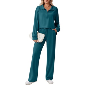 image:imagePINSPARK 2 Piece Sets for Women 12 Zip Sweatsuit Loose Fit Sweatshirt Straight Leg Pants 2025 Matching Outfit Fall TracksuitTeal