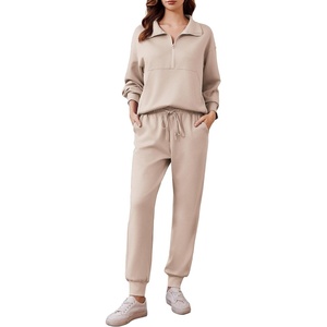 image:imagePINSPARK 2 Piece Sets for Women 2025 Fall Travel Outfits Long Sleeve Tracksuit Joggers Sets Half Zip Sweatsuit Matching SetApricot