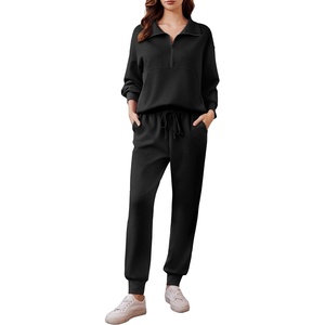 image:imagePINSPARK 2 Piece Sets for Women 2025 Fall Travel Outfits Long Sleeve Tracksuit Joggers Sets Half Zip Sweatsuit Matching SetBlack