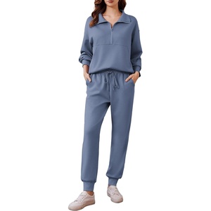 image:imagePINSPARK 2 Piece Sets for Women 2025 Fall Travel Outfits Long Sleeve Tracksuit Joggers Sets Half Zip Sweatsuit Matching SetBlue