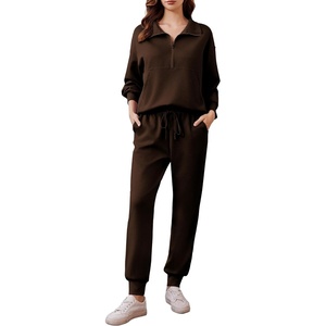 image:imagePINSPARK 2 Piece Sets for Women 2025 Fall Travel Outfits Long Sleeve Tracksuit Joggers Sets Half Zip Sweatsuit Matching SetEspresso Brown