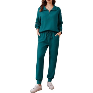 image:imagePINSPARK 2 Piece Sets for Women 2025 Fall Travel Outfits Long Sleeve Tracksuit Joggers Sets Half Zip Sweatsuit Matching SetGreen Jade