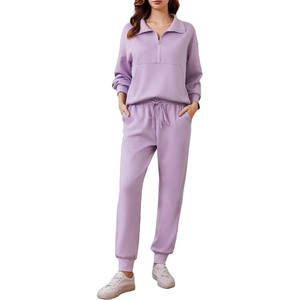 image:imagePINSPARK 2 Piece Sets for Women 2025 Fall Travel Outfits Long Sleeve Tracksuit Joggers Sets Half Zip Sweatsuit Matching SetLavender