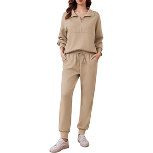 image:imagePINSPARK 2 Piece Sets for Women 2025 Fall Travel Outfits Long Sleeve Tracksuit Joggers Sets Half Zip Sweatsuit Matching SetLight Khaki