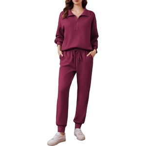 image:imagePINSPARK 2 Piece Sets for Women 2025 Fall Travel Outfits Long Sleeve Tracksuit Joggers Sets Half Zip Sweatsuit Matching SetMagenta Purple
