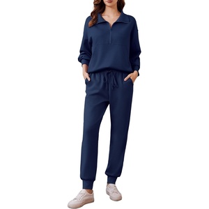 image:imagePINSPARK 2 Piece Sets for Women 2025 Fall Travel Outfits Long Sleeve Tracksuit Joggers Sets Half Zip Sweatsuit Matching SetNavy Blue