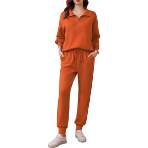 image:imagePINSPARK 2 Piece Sets for Women 2025 Fall Travel Outfits Long Sleeve Tracksuit Joggers Sets Half Zip Sweatsuit Matching SetOrange