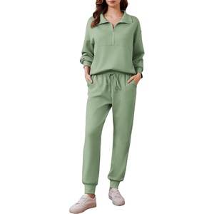 image:imagePINSPARK 2 Piece Sets for Women 2025 Fall Travel Outfits Long Sleeve Tracksuit Joggers Sets Half Zip Sweatsuit Matching SetPea Green