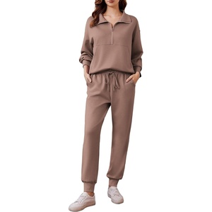 image:imagePINSPARK 2 Piece Sets for Women 2025 Fall Travel Outfits Long Sleeve Tracksuit Joggers Sets Half Zip Sweatsuit Matching SetTaupetastic